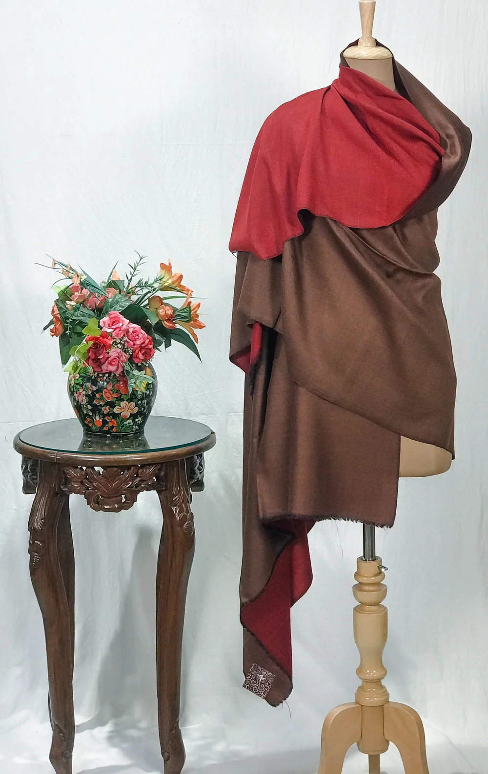 Maroon and Mocha Reversible Pure Pashmina Shawl