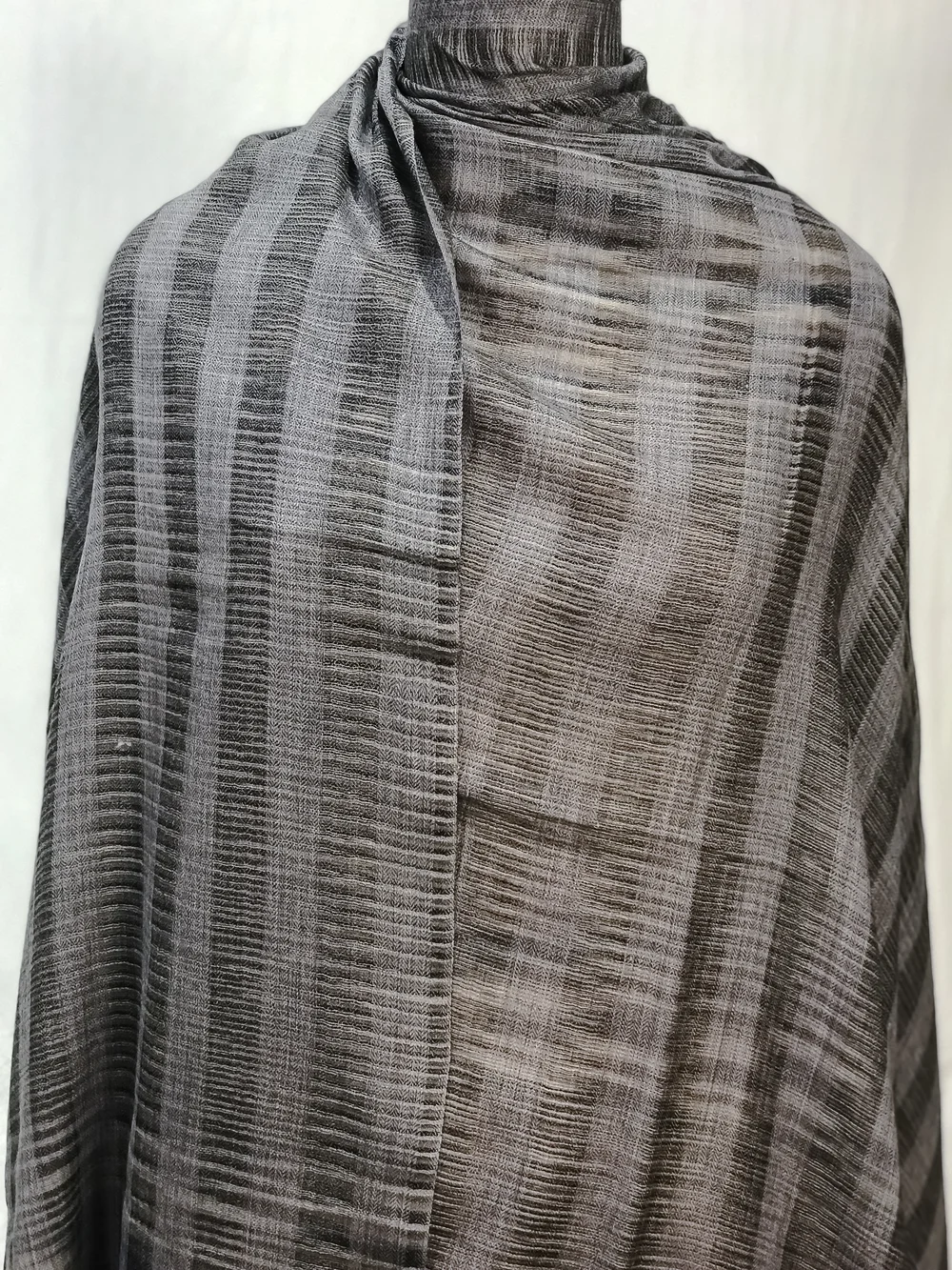 Grey Striped Space Dye Pure Pashmina Shawl front Grey Striped Space Dye Pure Pashmina Shawl front