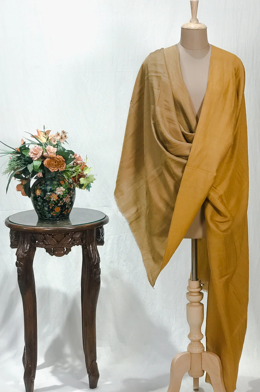 Mustard Zari Reversible Pure Pashmina Shawl
