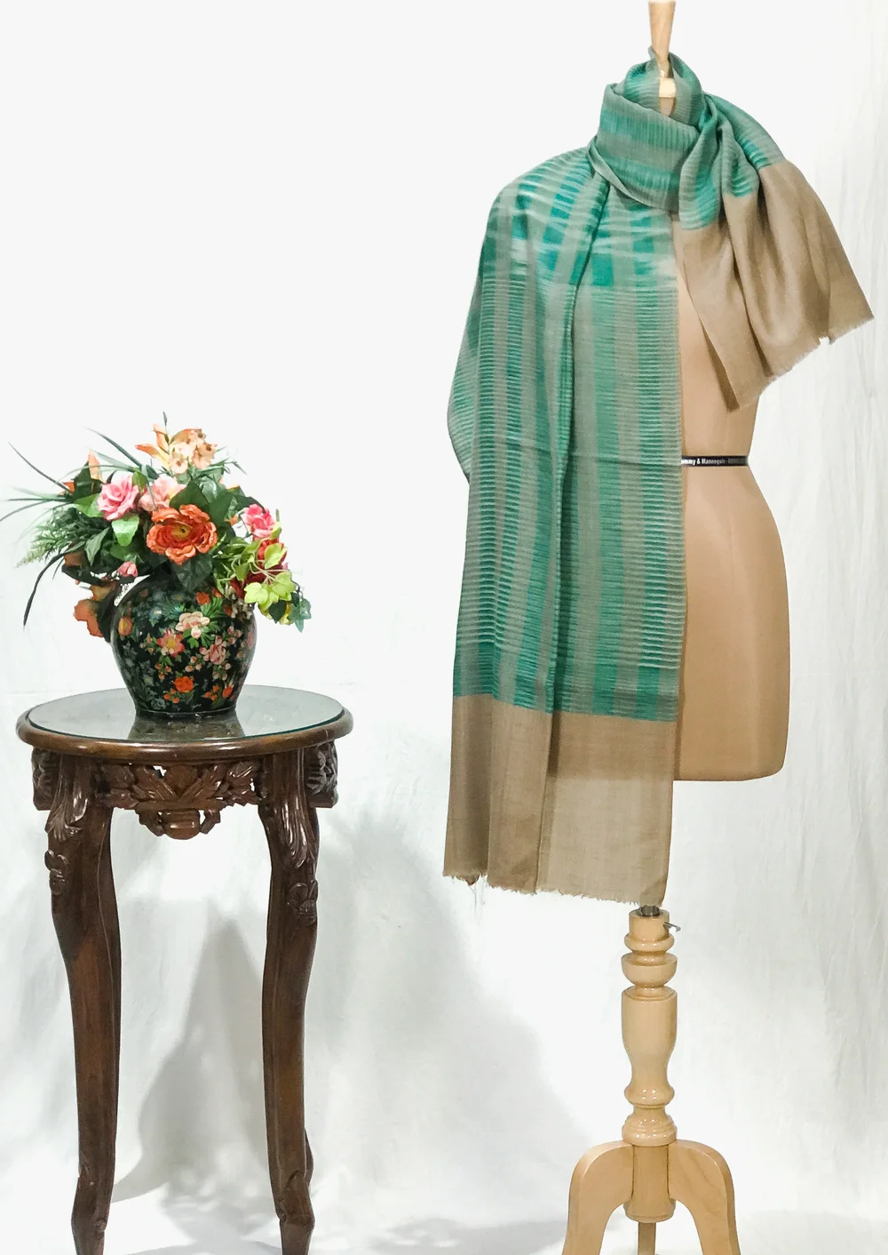 Jade Green Striped Space Dye Pure Pashmina Shawl Jade Green Striped Space Dye Pure Pashmina Shawl