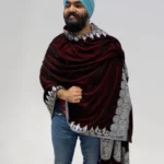 Royal Wine Velvet Men Shawl with Antique Tilla Work