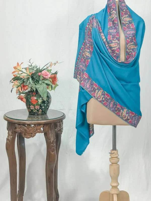 Ferozi Pure Pashmina Shawl With Papier Mache Border Design
