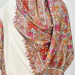 Off-White Pure Pashmina Shawl With Papier Mache Jama Hand Embroidery front
