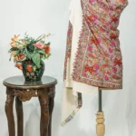 Off-White Pure Pashmina Shawl With Papier Mache Jama Hand Embroidery