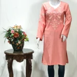 Peach Cotton Kurti with Kashmiri Aari and Kardana Work
