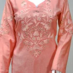 Peach Cotton Kurti with Kashmiri Aari and Kardana Work front