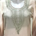 Fawn and Light Fawn Ombre Crepe Kurti with Tilla Machine Embroidery front
