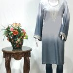 Grey and Light Grey Ombre Crepe Kurti with Tilla Machine Embroidery