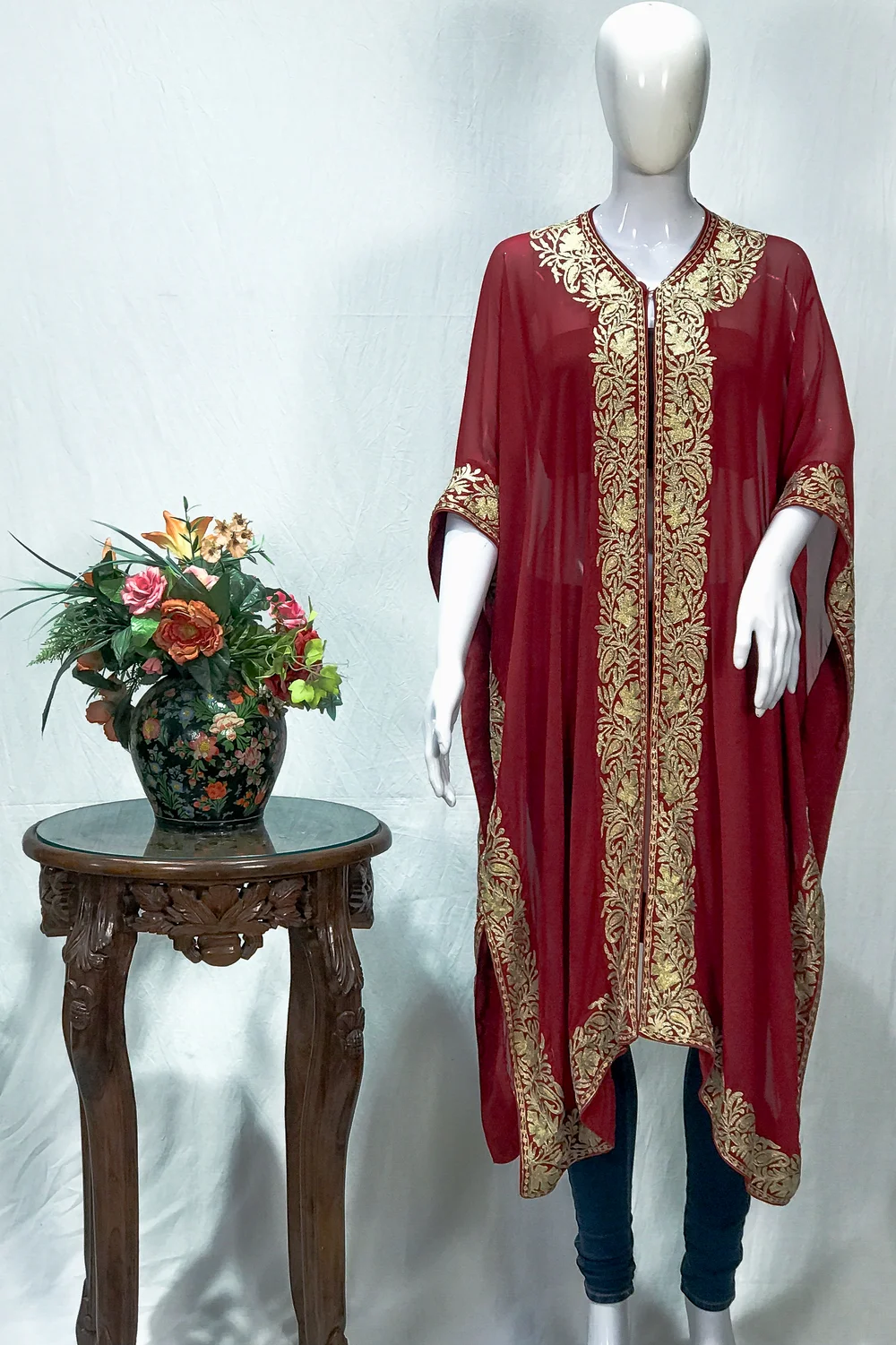 Maroon Georgette Shrug with Tilla Embroidery