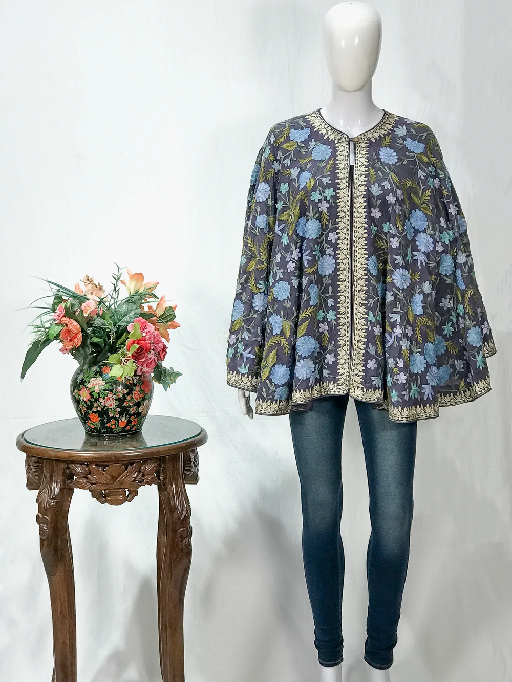 Charcoal Grey Shrug with Tilla and Kashmiri Aari Embroidery