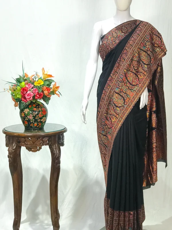 Black Modal Silk Kani Saree with Floral an Paisley Pallu Design