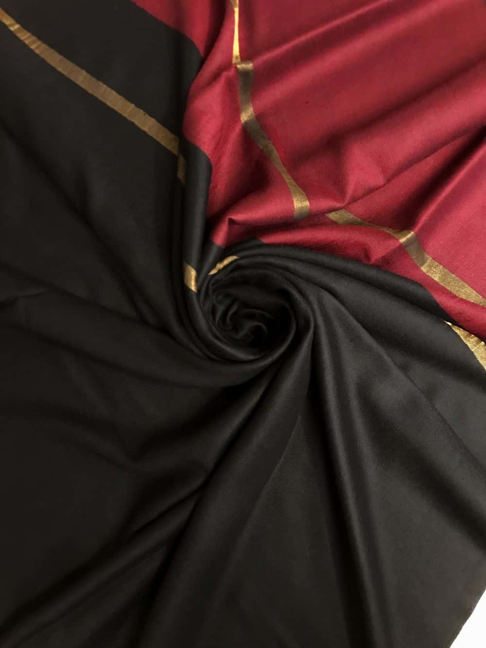 Black and Maroon Pure Pashmina Solid Shawl with Zari Stripes
