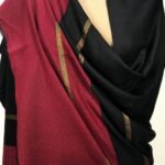 Black and Maroon Pure Pashmina Solid Shawl with Zari Stripes