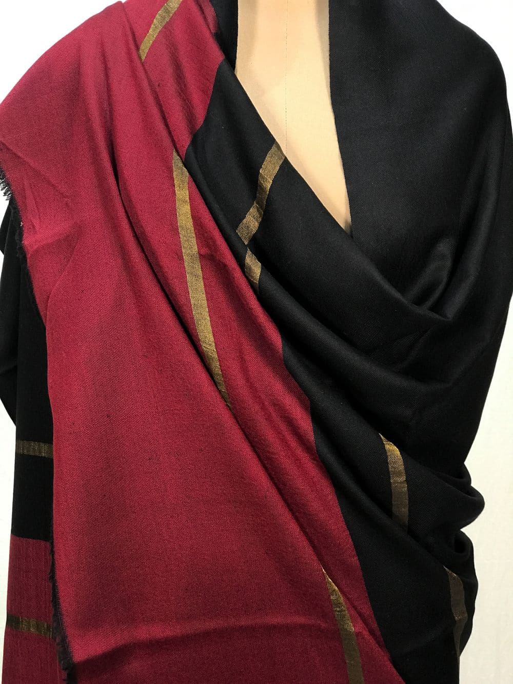 Black and Maroon Pure Pashmina Solid Shawl with Zari Stripes