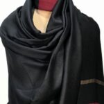 Black and Maroon Pure Pashmina Solid Shawl with Zari Stripes