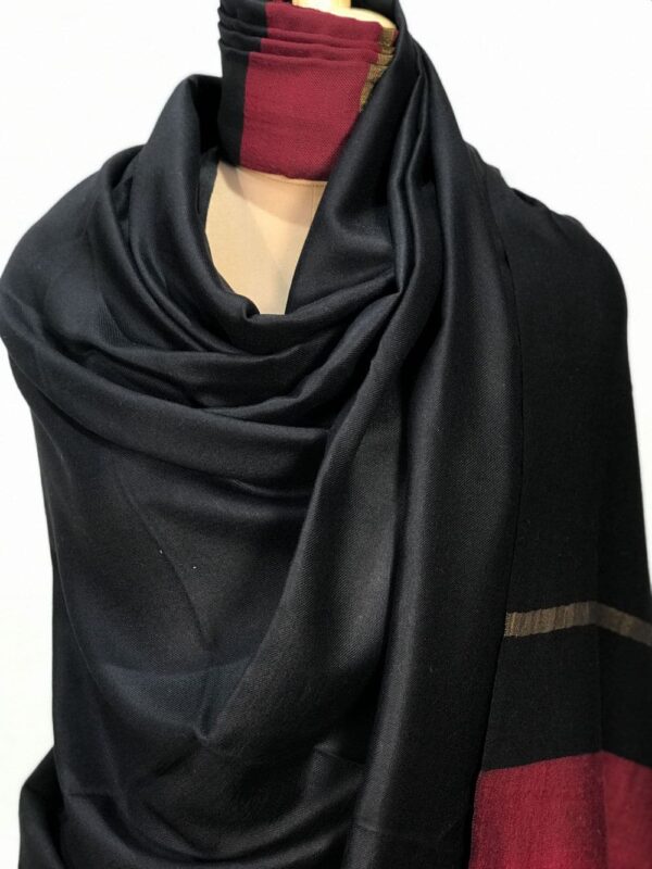 Black and Maroon Pure Pashmina Solid Shawl with Zari Stripes