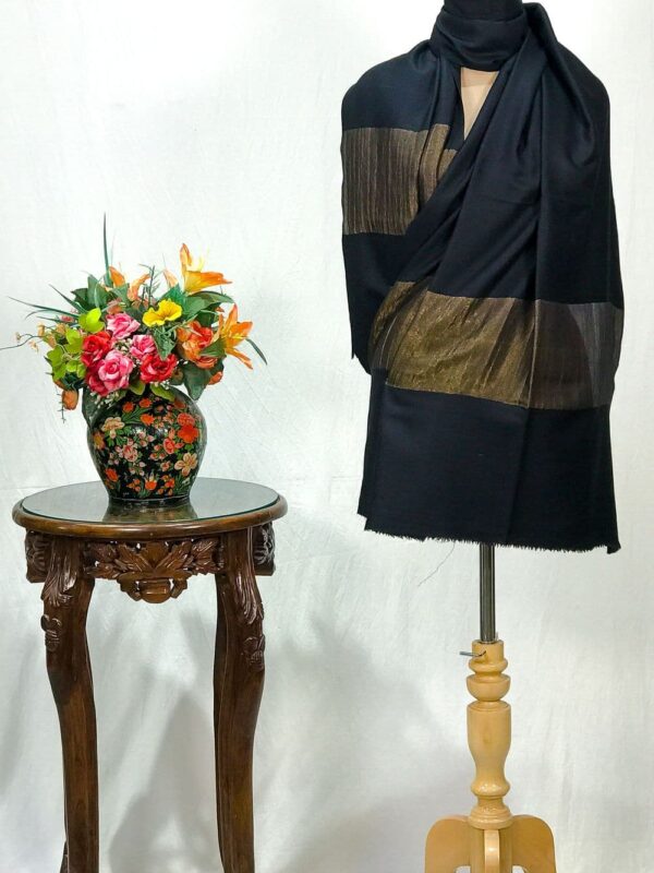 Black Pure Pashmina Solid Shawl with Zari Borders