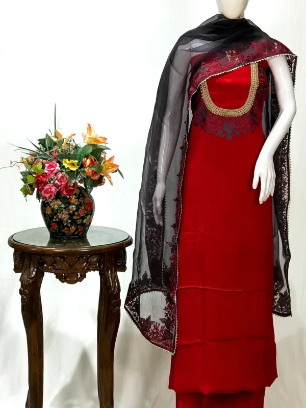 Red Salwar Suit with Kashmiri Aari Embroidery and Kardana on Neckline
