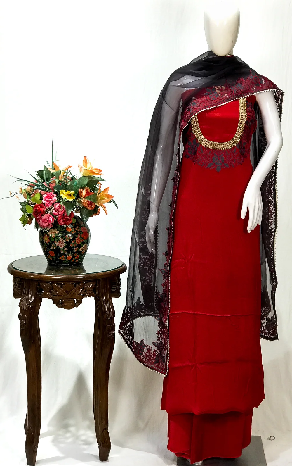Red Salwar Suit with Kashmiri Aari Embroidery and Kardana on Neckline
