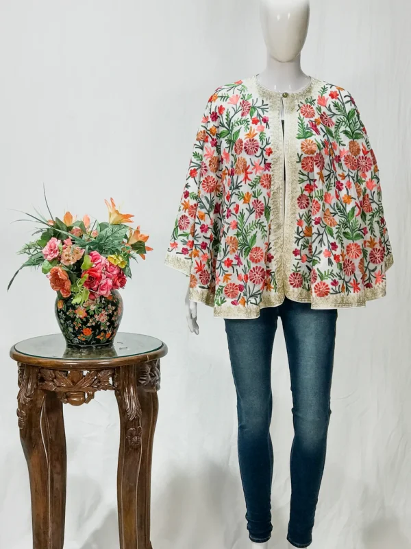White Shrug with Tilla and Kashmiri Aari Embroidery