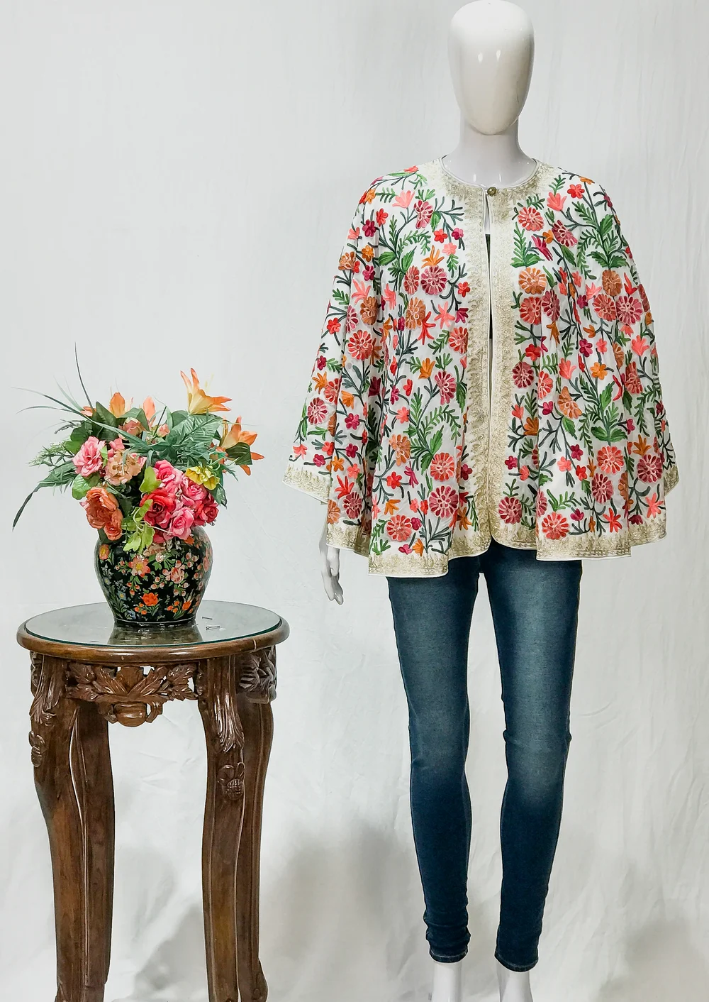 White Shrug with Tilla and Kashmiri Aari Embroidery