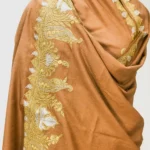 Caramel Brown Pure Pashmina Shawl With Tilla Hand Embroidery front