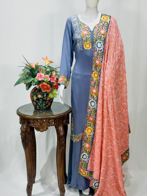 Grey Pure Crepe Salwar Suit with Kashmiri Aari Embroidery