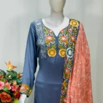 Grey Pure Crepe Salwar Suit with Kashmiri Aari Embroidery front