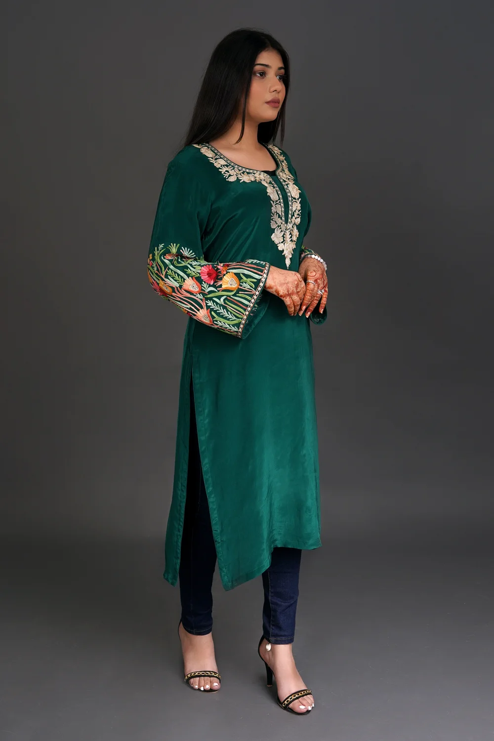 Crepe Kurta with Aari and Zari Embroidery Crepe Kurta with Aari and Zari Embroidery