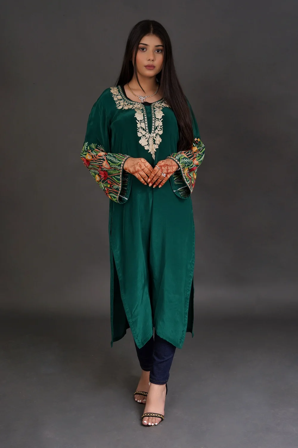 Crepe Kurta with Aari and Zari Embroidery Crepe Kurta with Aari and Zari Embroidery