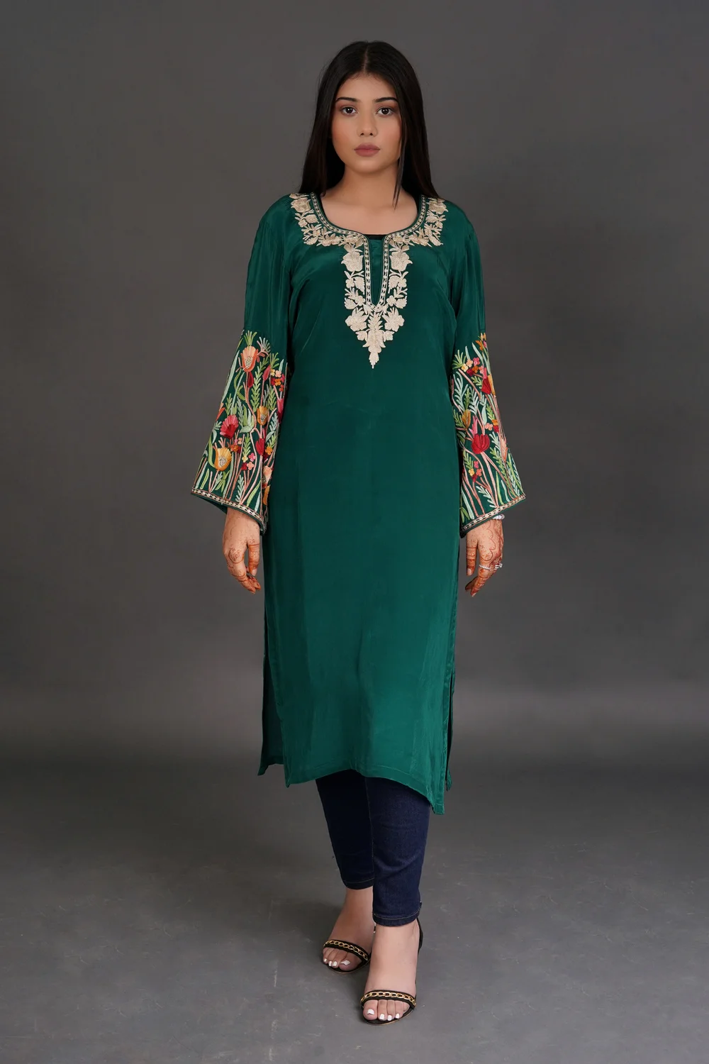 Crepe Kurta with Aari and Zari Embroidery Crepe Kurta with Aari and Zari Embroidery