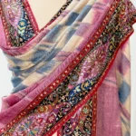 Multi-Colour Kalamkari Border on Ikat Pure Pashmina Shawl Front