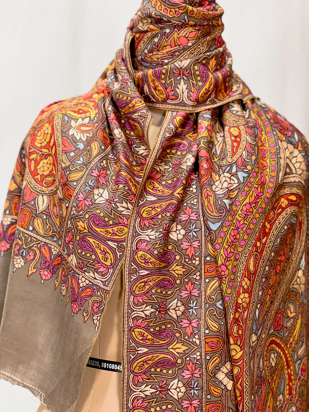 Natural Pure Pashmina Shawl With Papier Mache Jama Hand Embroidery front