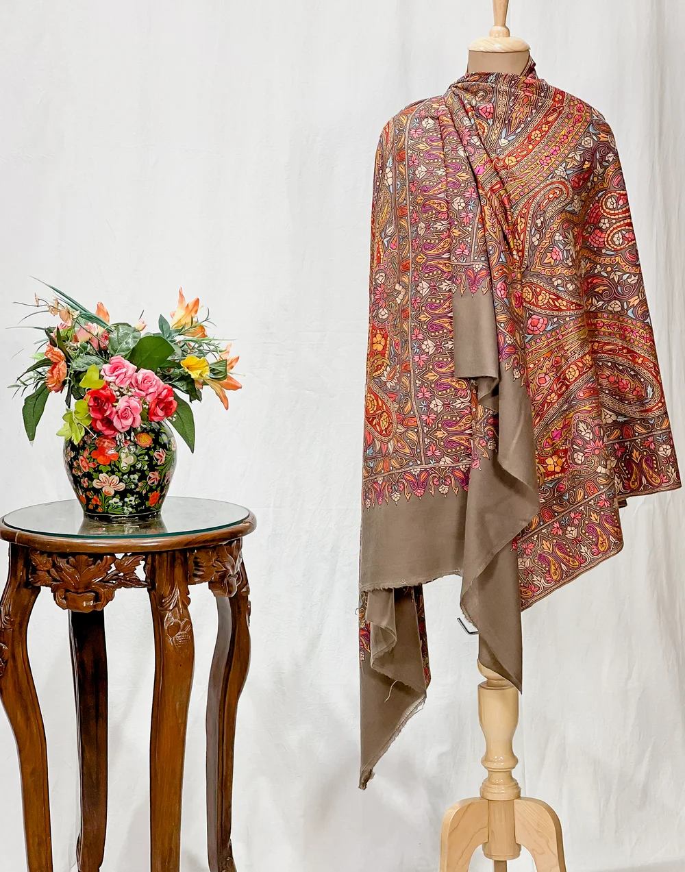 Natural Pure Pashmina Shawl With Papier Mache Jama Hand Embroidery