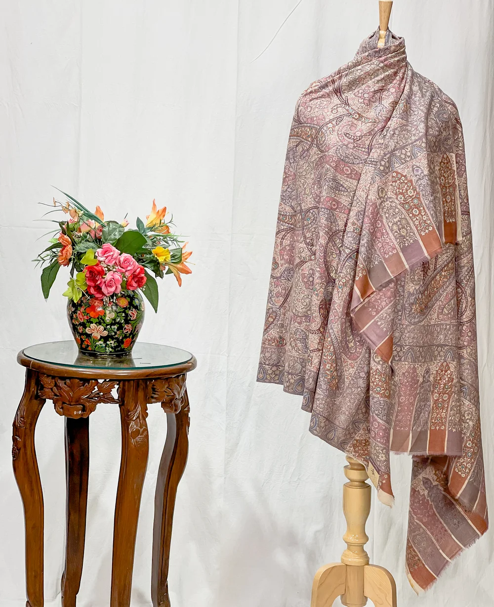 Pastel Multi-Colour Pure Pashmina Shawl with Kalamkari Hand Embroidery