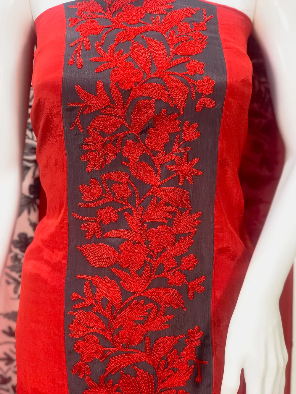 Red Salwar Suit with Kashmiri Aari Embroidery Front