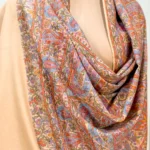 Beige Pure Pashmina Shawl with Kalamkari Hand Embroidery Front