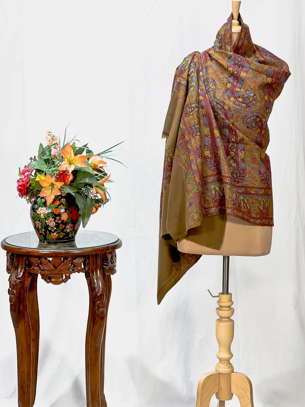 Toosh Pure Pashmina Shawl with Kalamkari Hand Embroidery Hand Paint