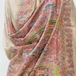 Light Natural Pure Pashmina Shawl with Kalamkari Hand Embroidery Hand Paint front