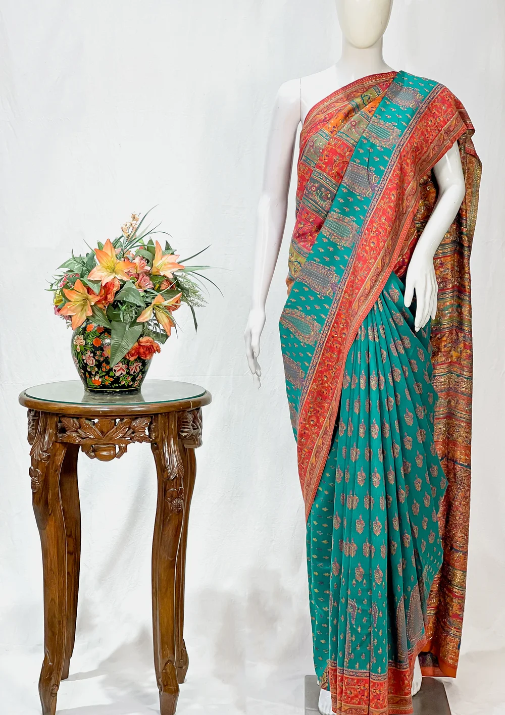 Aqua Green Modal Silk Kani Saree