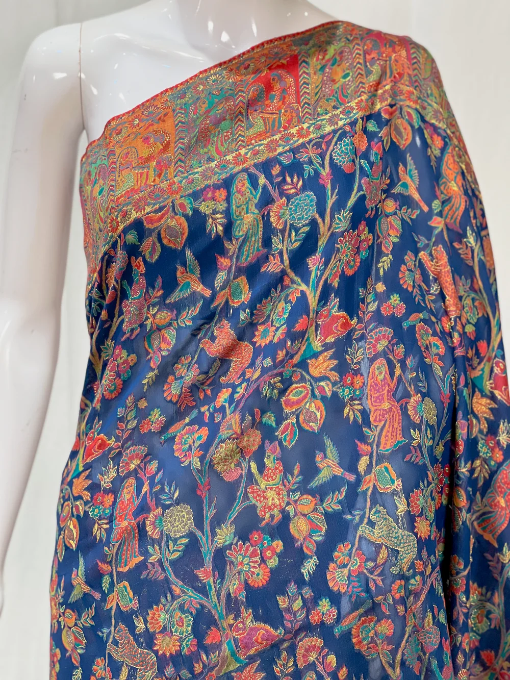 Royal Blue Modal Silk Kani Saree front Royal Blue Modal Silk Kani Saree front