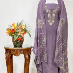 Mauvish Grey Salwar Suit with Tilla and Thread Kashmiri Embroidery