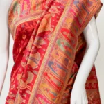 Red Tribal Modal Silk Kani Saree close up