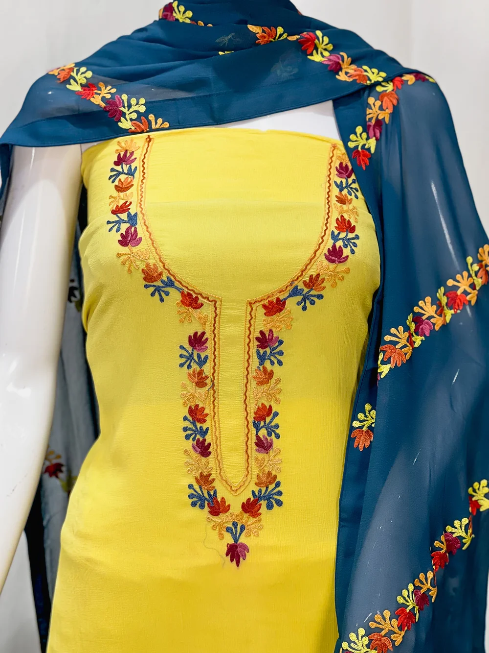 Yellow Salwar Suit with Kashmiri Aari Embroidery front Yellow Salwar Suit with Kashmiri Aari Embroidery front