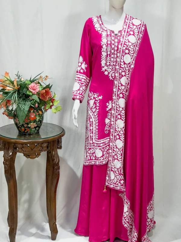 Pink Sharara Suit with Kashmiri Aari Embroidery