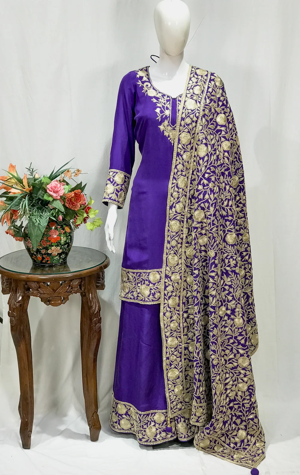 Purple Sharara Suit with Kashmiri Tilla Embroidery
