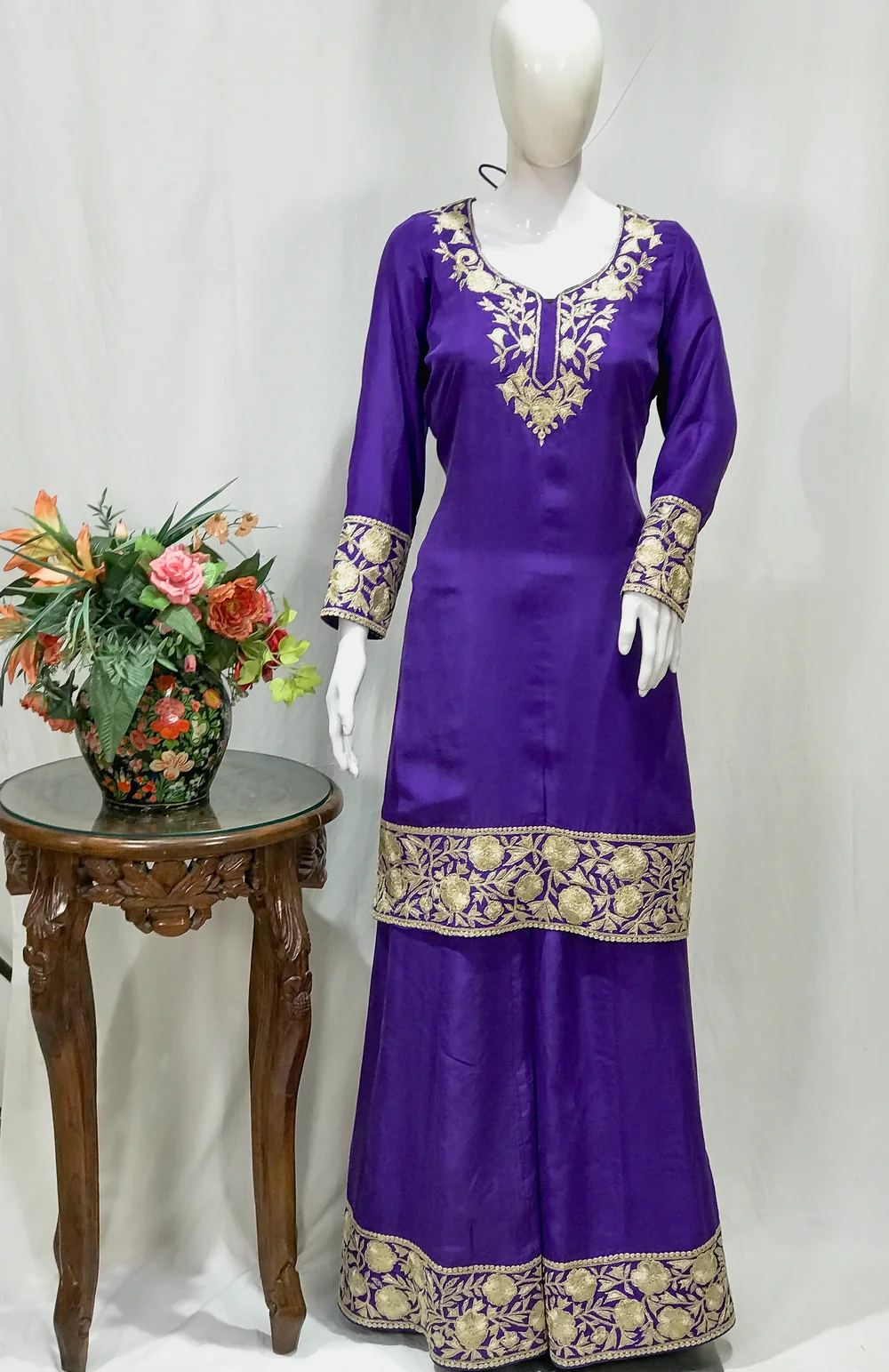 Purple Sharara Suit with Kashmiri Tilla Embroidery front