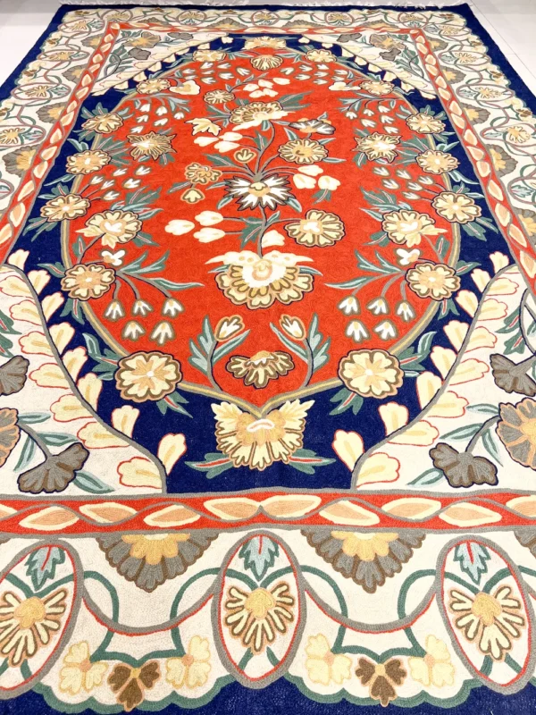 Hand Chain-Stitch Home Decor Floral Pattern Wollen Rug front