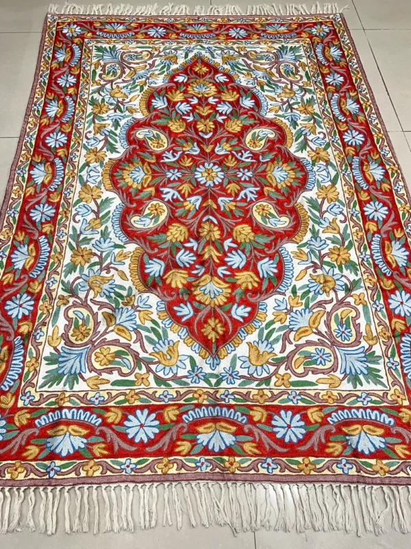 Hand Chain-Stitch Home Decor Ambi Pattern Silken Rug