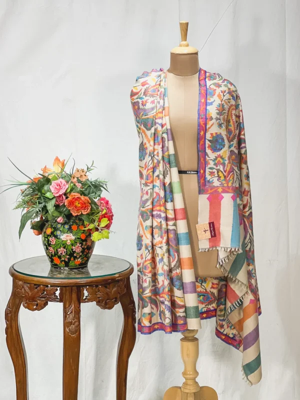 Off White Hand Woven Pure Pashmina Kani Shawl